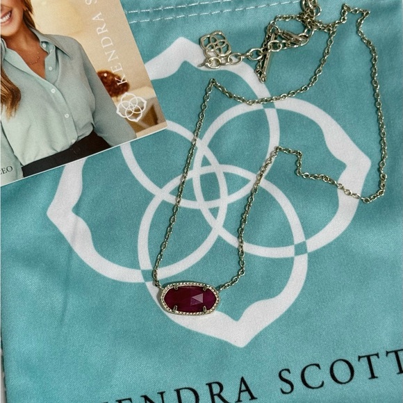 Kendra Scott Elisa Gold Chain Necklace Magenta stone 15-17” length w/ bag - Picture 2 of 6